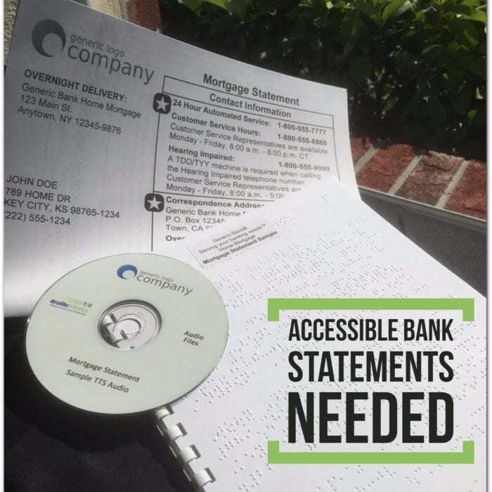 Braille, large print and audio bank statement samples
