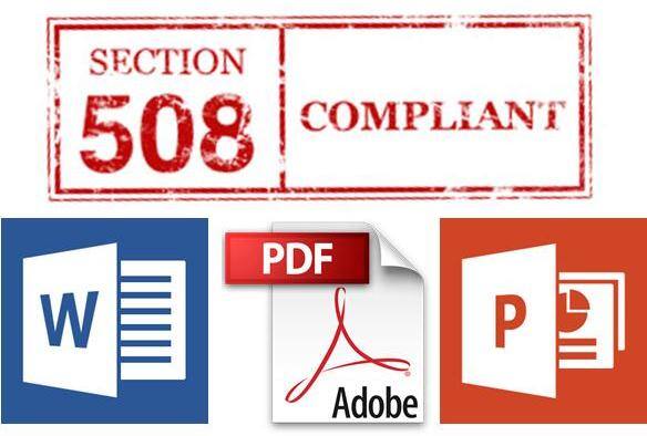 Image showing the logos for Microsoft Word, Power Point and Adobe PDF with the words "Section 508 Compliant" above