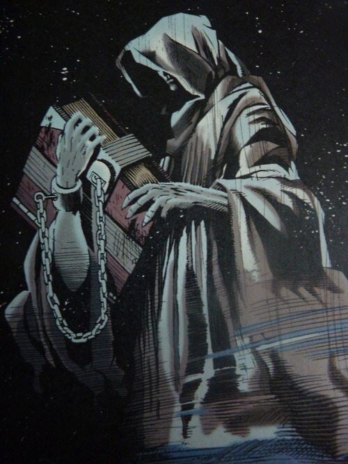 Destiny from DC Comics holding the Cosmic Log Destiny from DC Comics holding the Cosmic Log