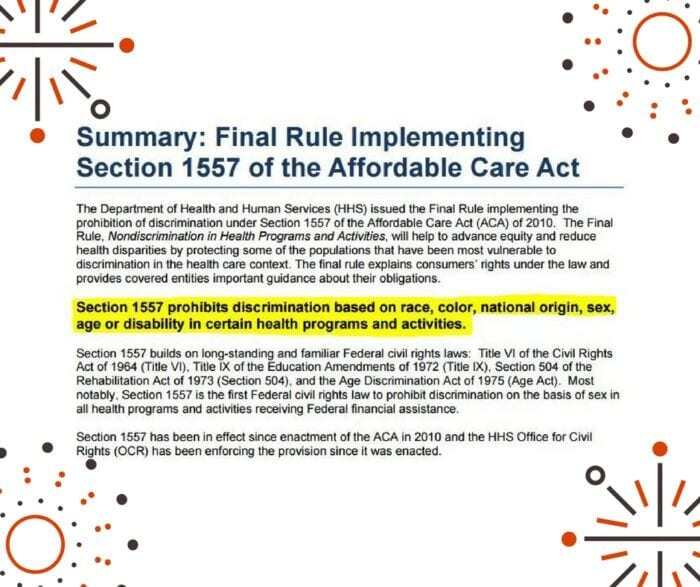 Screenshot of Section 1557 Final Rule