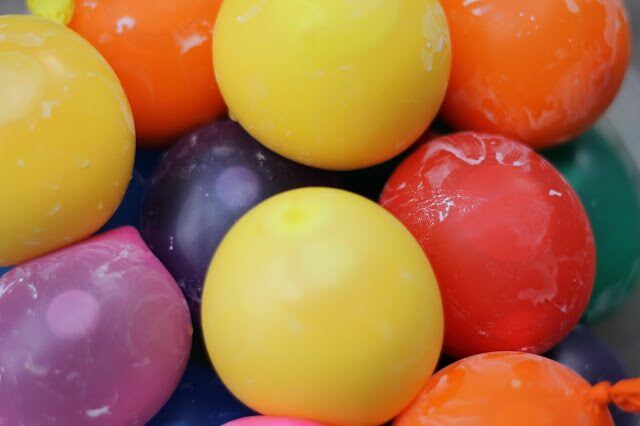 A bunch of balloons filled with water and paint.