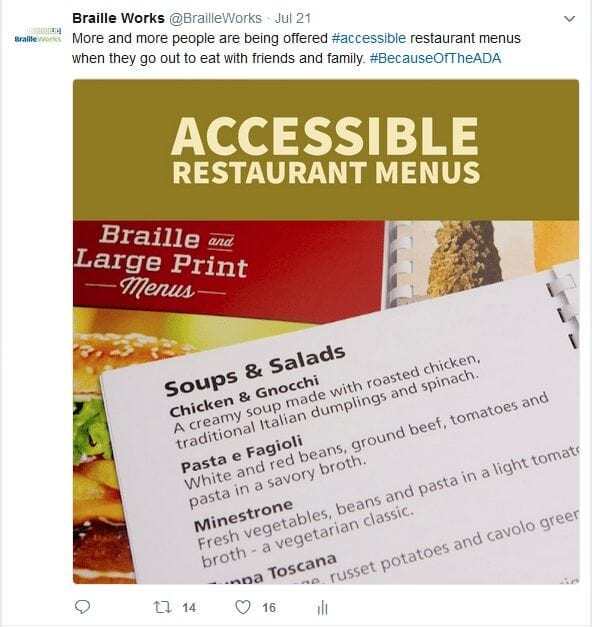 Braille and large print menus