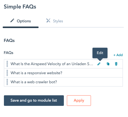 simple faq module editor