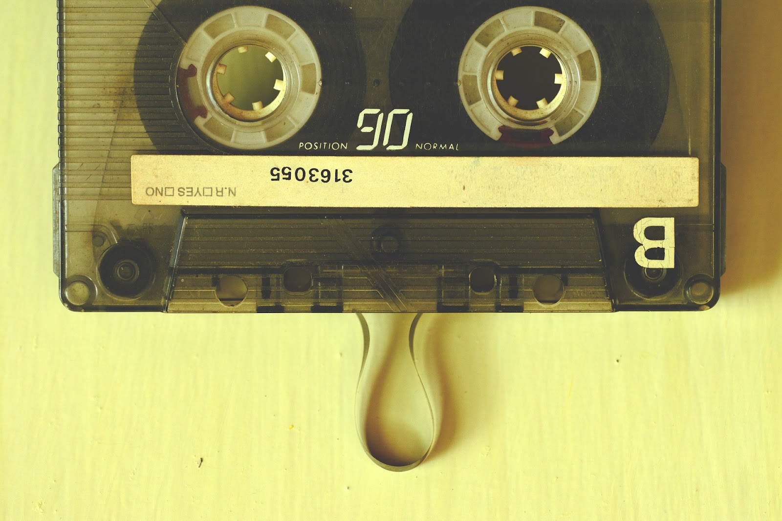 Cassette tape with some of the tape pulled out